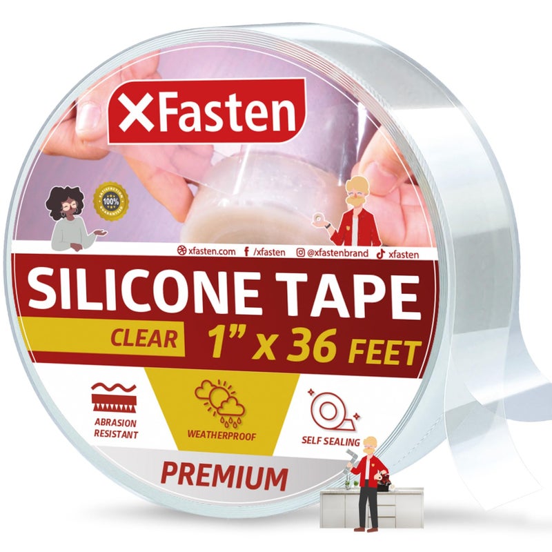 XFasten Self Fusing Silicone Tape Waterproof Clear â€“ 1" x 36 Feet, Self Amalgamating Tape, Silicone Rubber for Plumbing, Sealing Pipes, Hose Repair, Outdoor Coax and Electrical Cables â€“ Weatherproof - Image 1